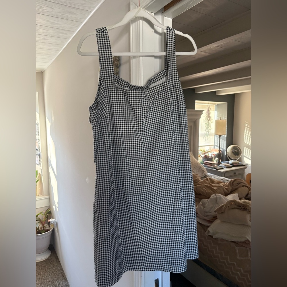Black and White Gingham Square Neck Mini Dress